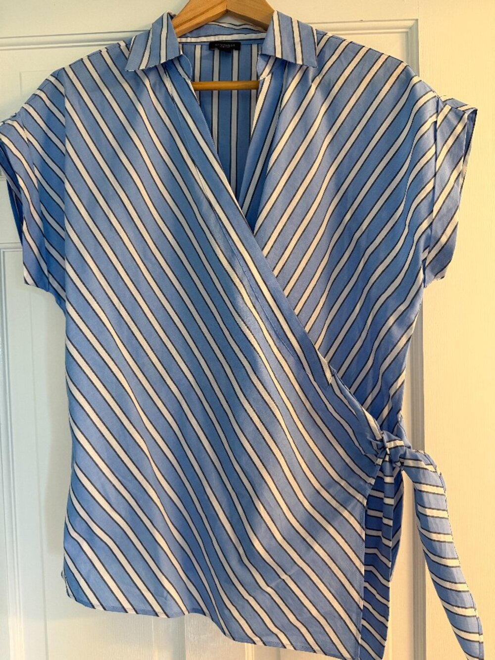 Ann Taylor Factory Stiped wrap top, Medium
